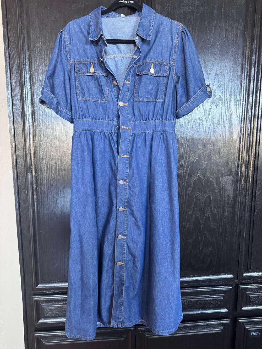 Casual Denim Button-Front Midi Dress - Blue